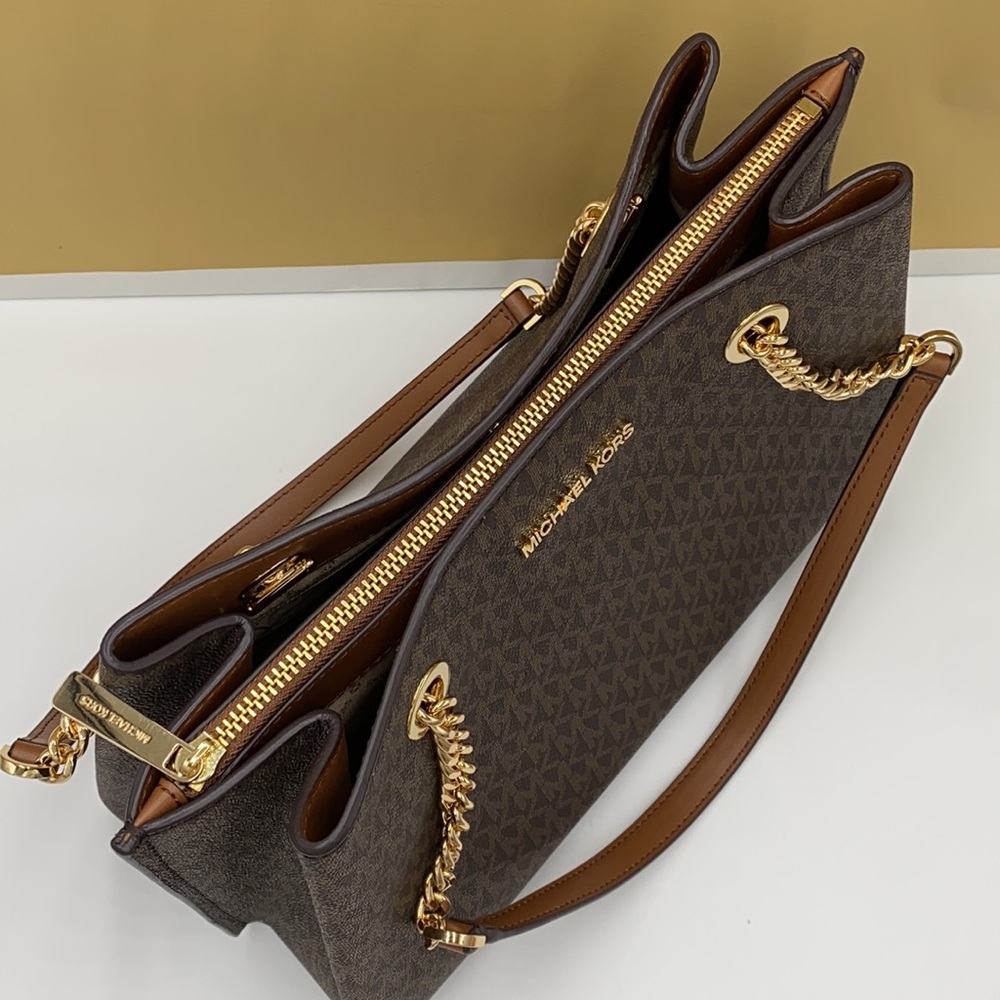 MICHAEL KORS TEAGEN LG LONG DROP SATCHEL BROWN - Picture 9 of 16